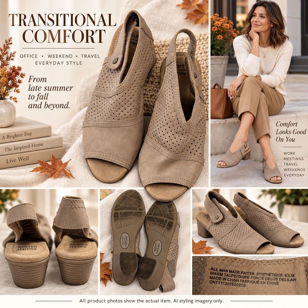 EUC Earth Origins Delos Delilah 8.5M Taupe Peep Toe Slingback Sandals fall trend